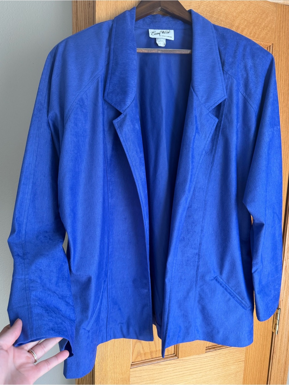 VTG Easy Wear by Today’s Woman Blue Corduroy Textured Open Front Blazer 44